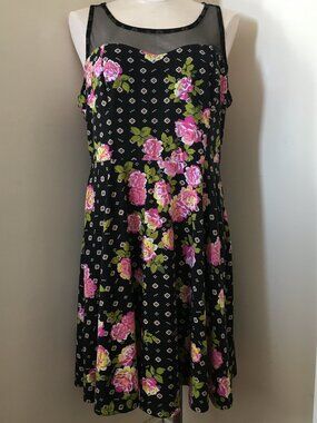 [Xhilaration] Black Geometric / Rose Print Sleeveless Sundress | XL | Good